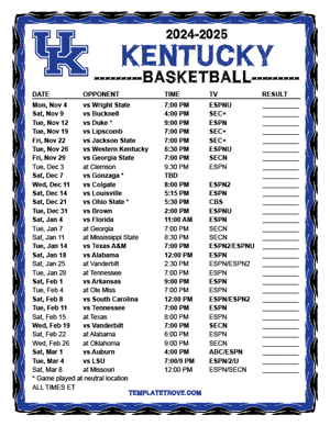 Printable 2024 2025 Kentucky Wildcats Basketball Schedule