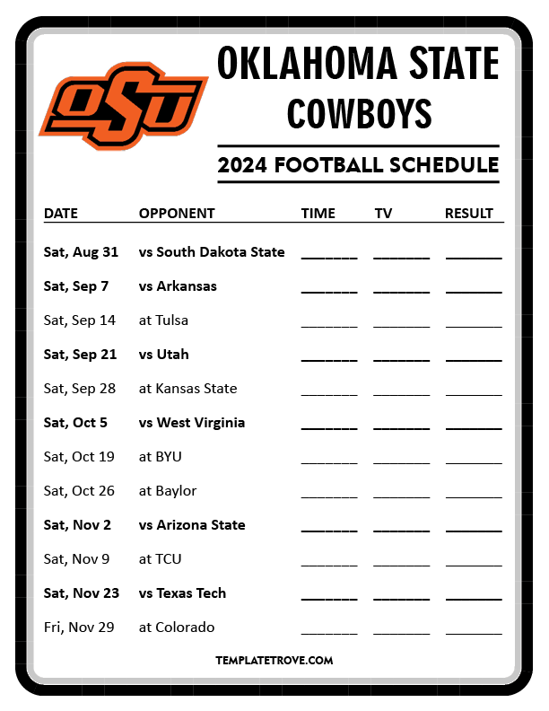 Oklahoma State Basketball Schedule Printable