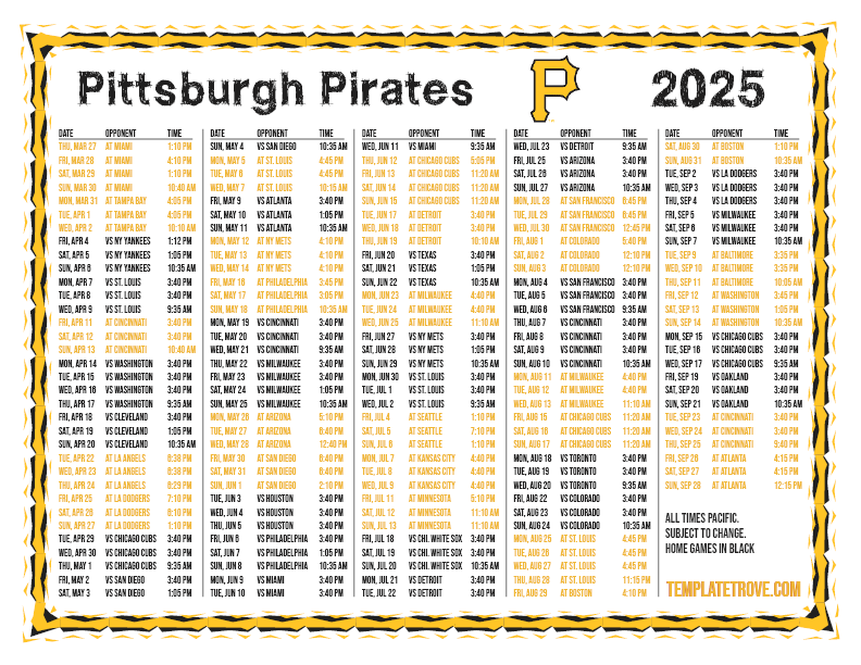 Printable 2025 Pittsburgh Pirates Schedule