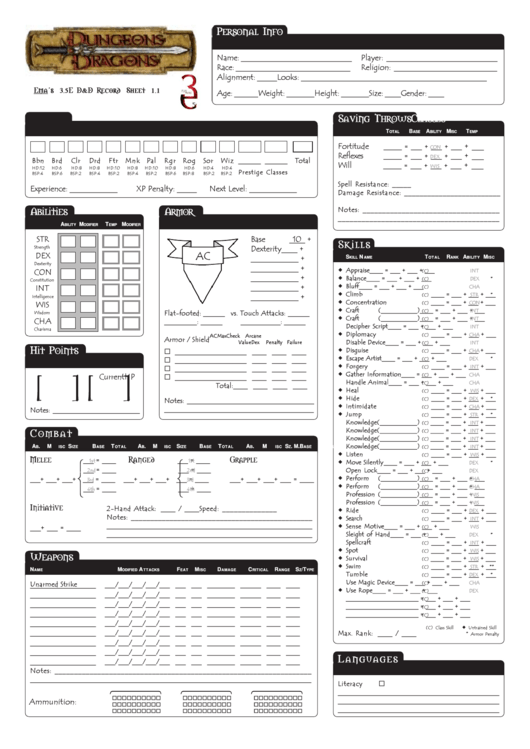 Printable 3 5 Character Sheet