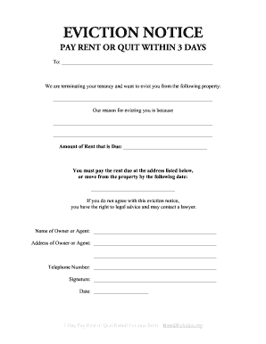 Printable 3 Day Eviction Notice Forms And Templates Fillable