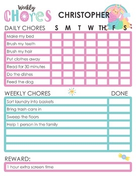 Printable And Editable Chore Chart For 6 Year Old Making Daily Tasks 