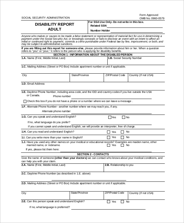 Printable Application For Social Security Disability Printable 