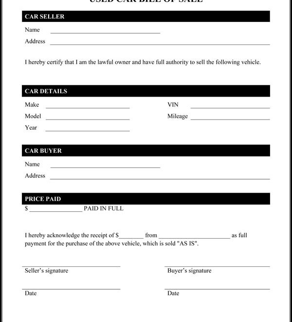 Printable Bill Of Sale Car Free Printable Documents