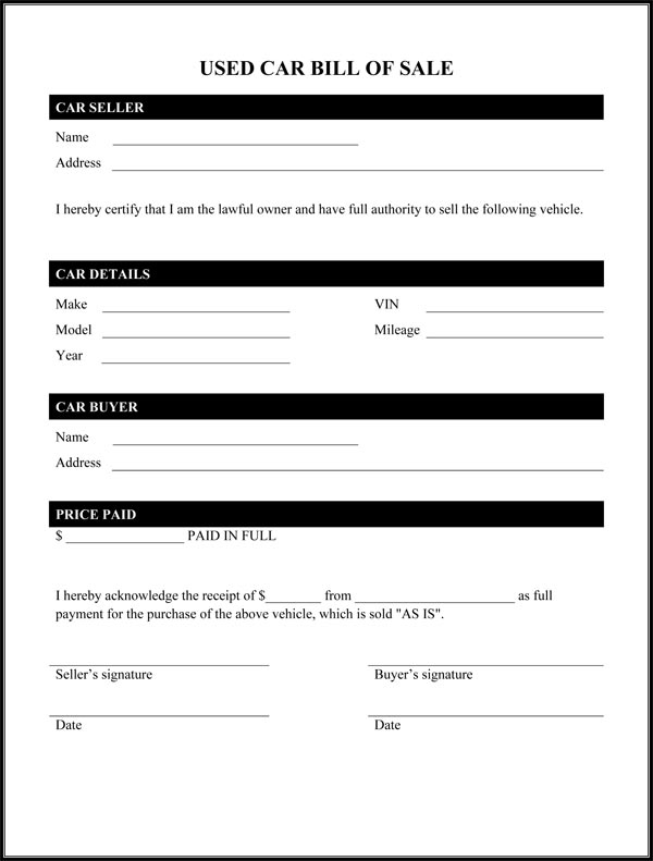Printable Bill Of Sale Car Free Printable Documents