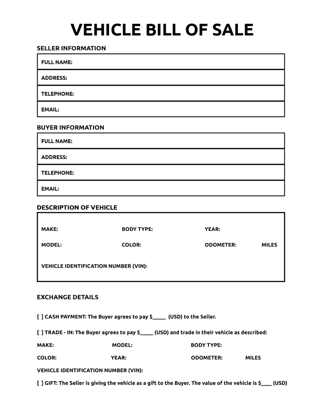 Printable Bill Of Sale For Vehicle World Of Printables