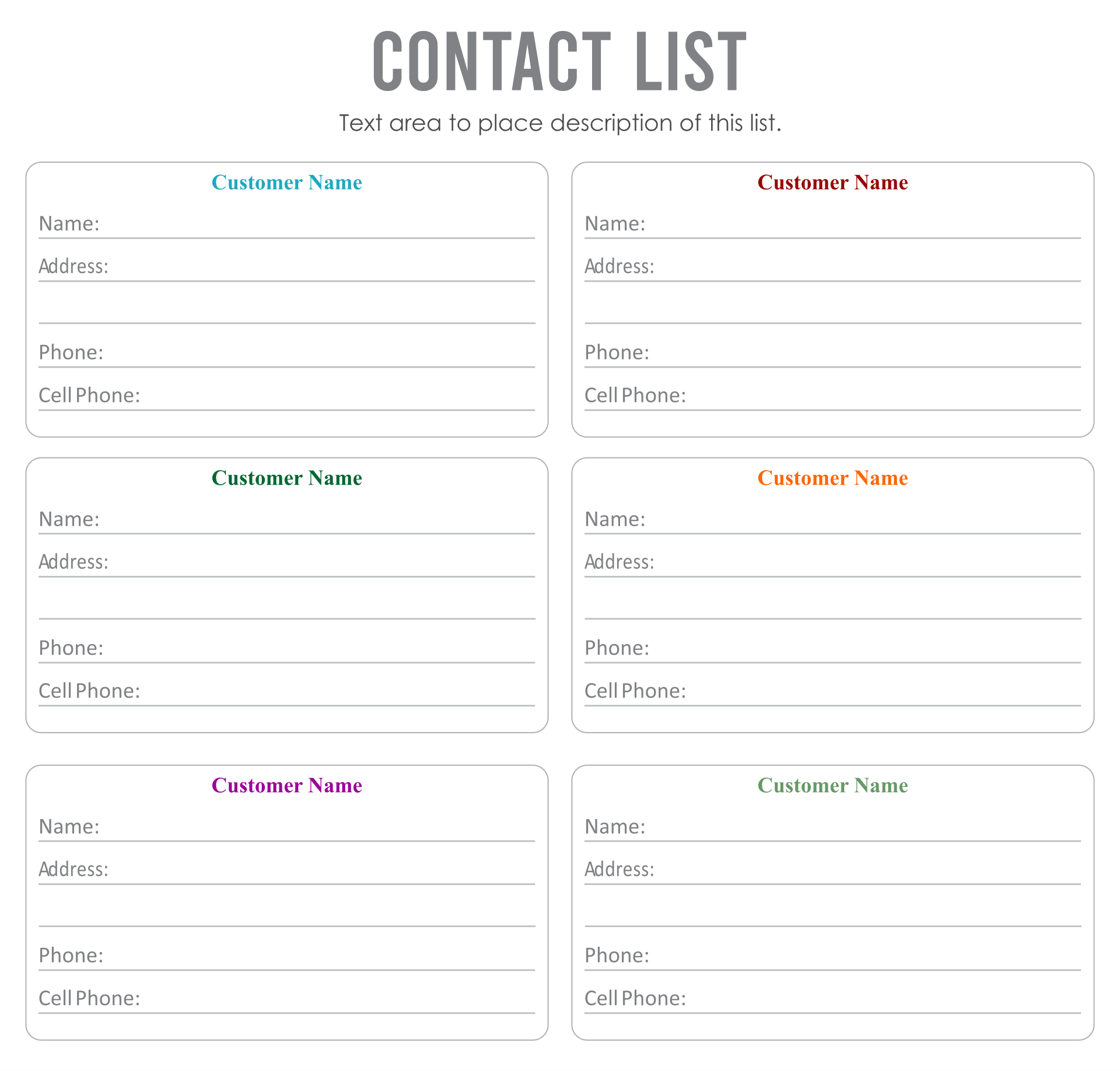 Printable Blank Contact List