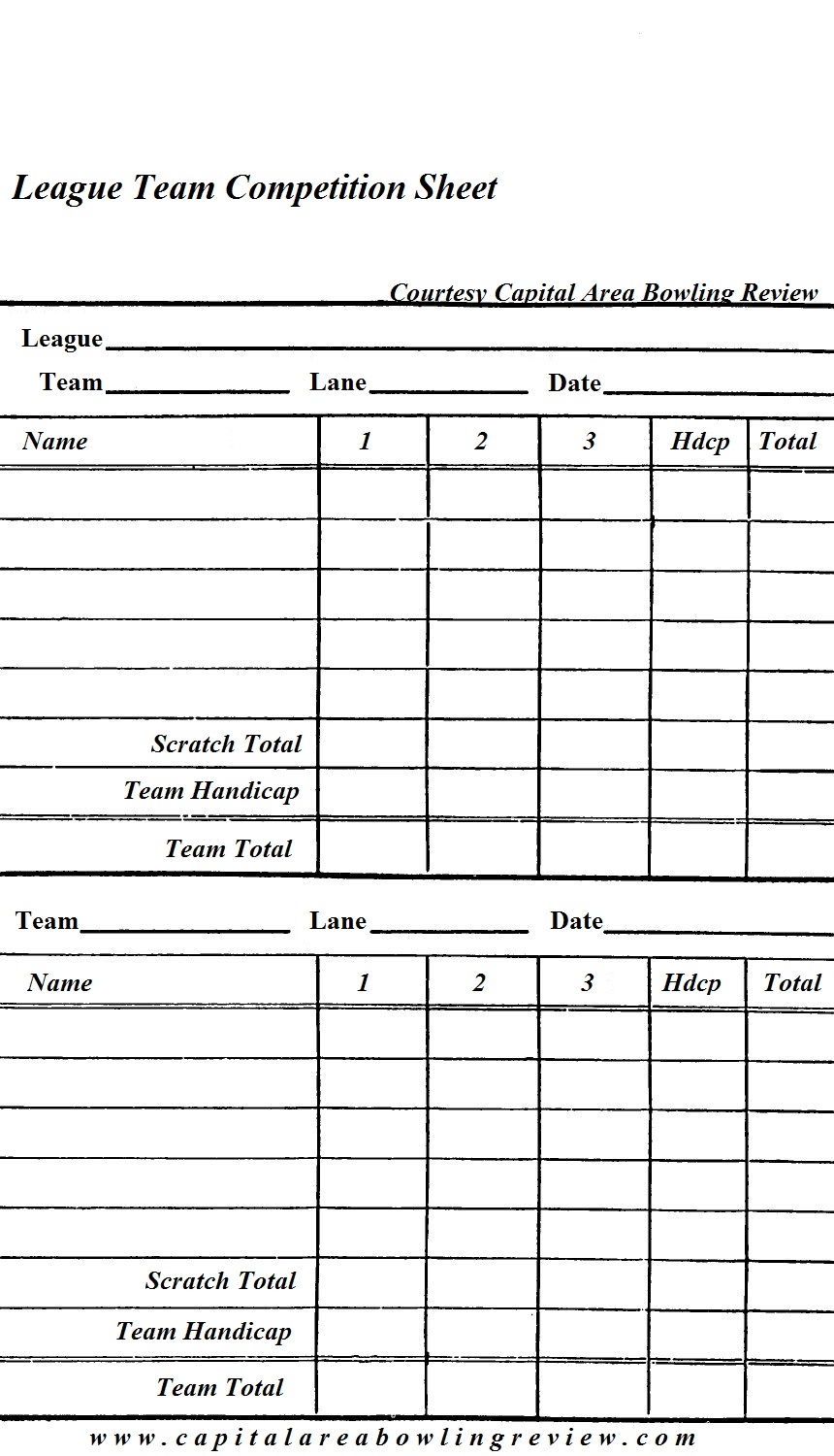 Printable Bowling League Recap Sheets