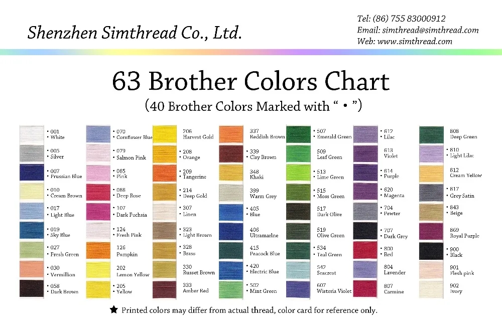 Printable Brother Thread Color Chart