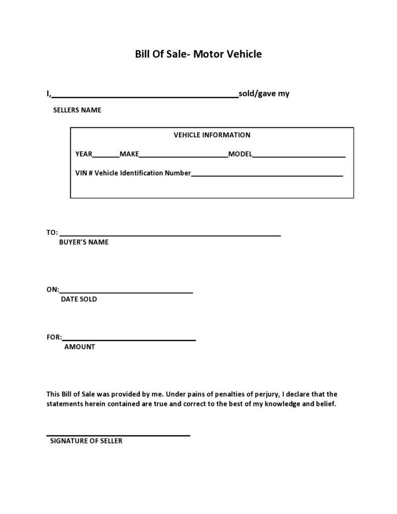 Printable Bill Of Sale For Used Car