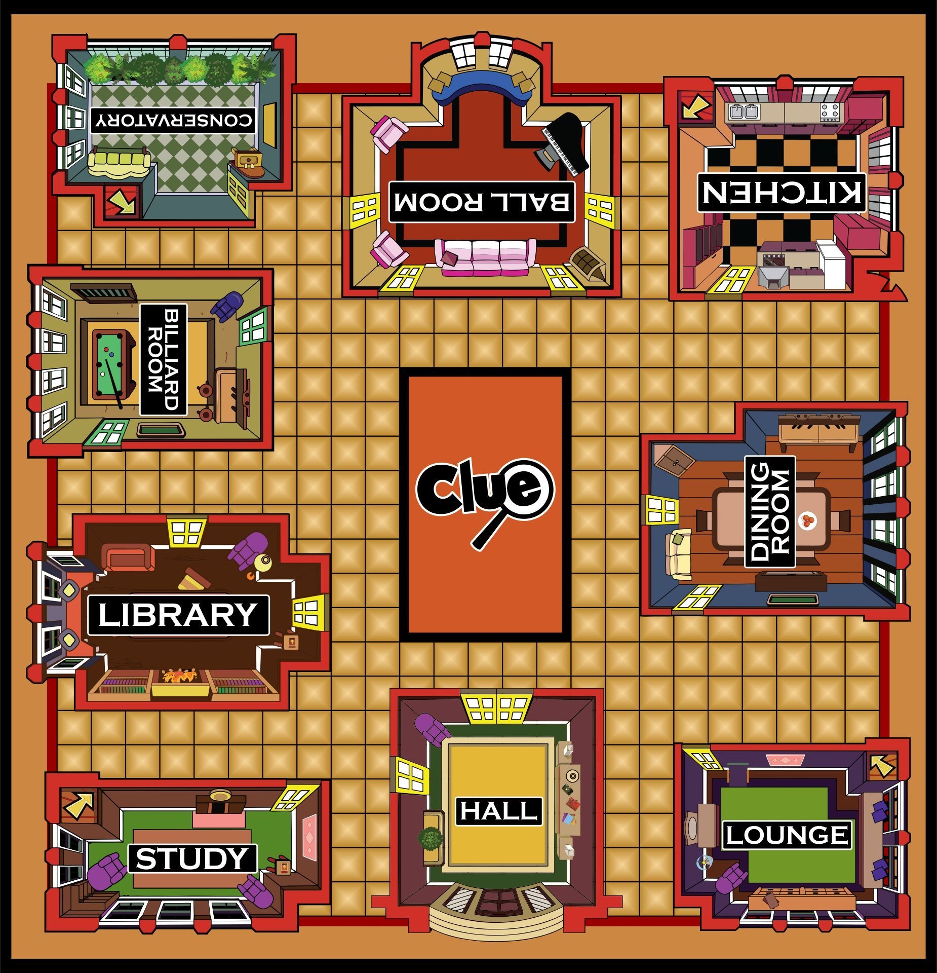 Printable Clue Board Game Rooms