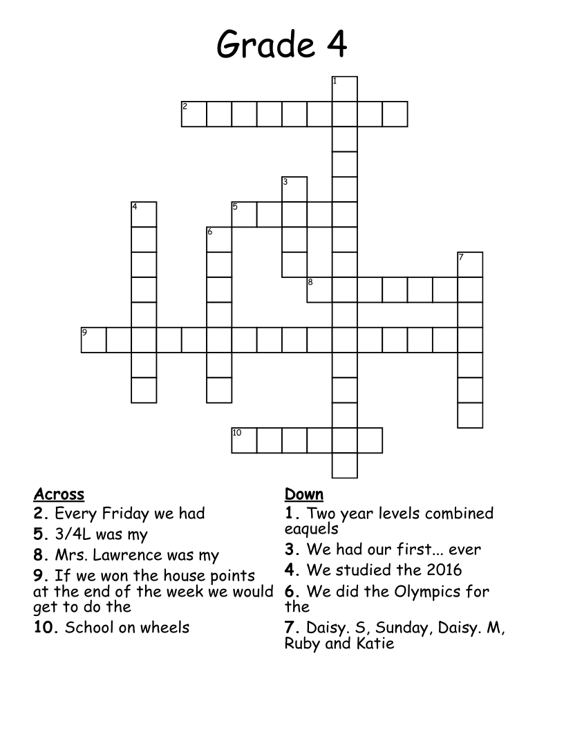 4Th Grade Crossword Puzzles Printable