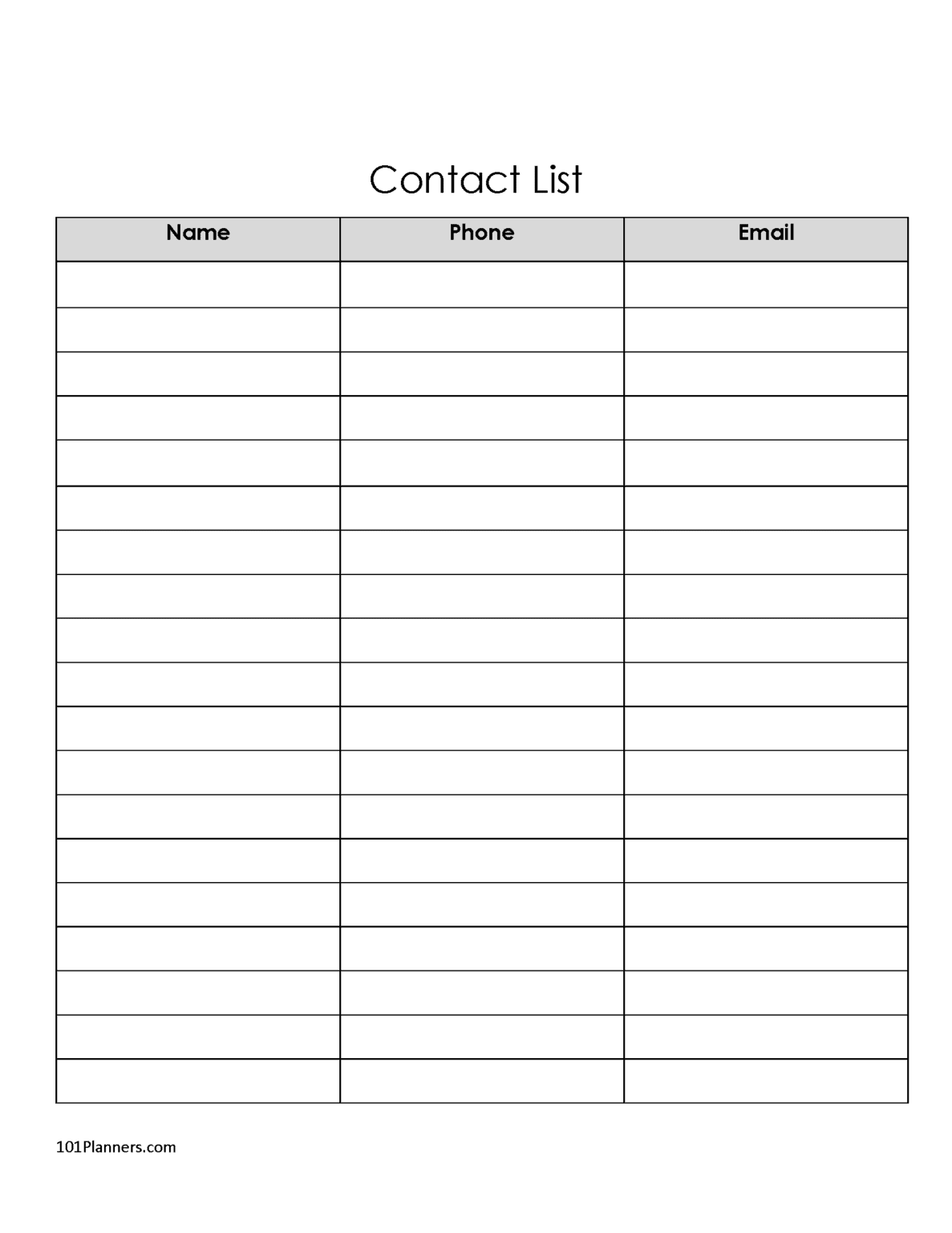 Printable Cute Contact List Template