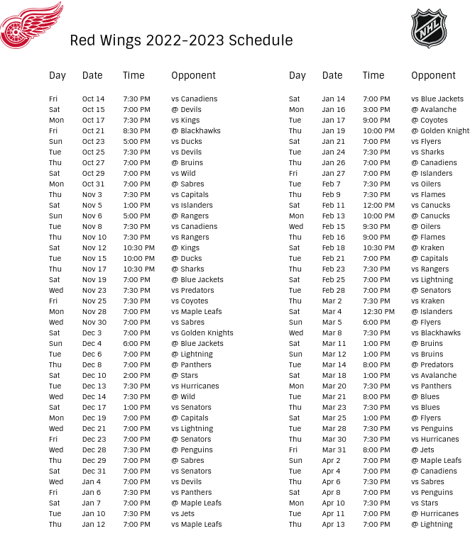 Printable Detroit Red Wings Schedule 2025 Season Philip K Henriksen