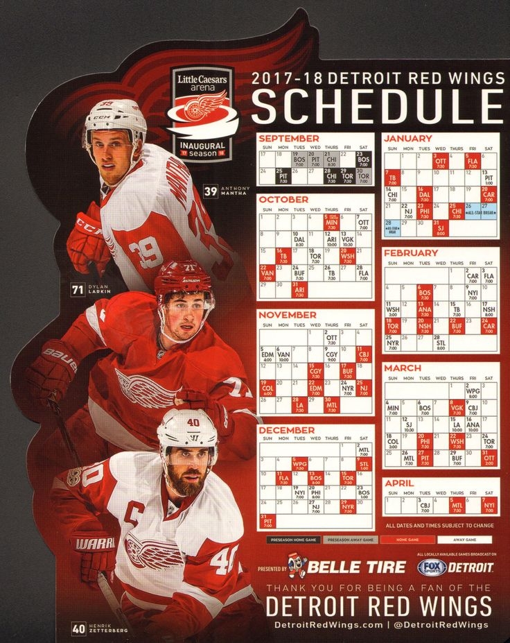 Printable Detroit Red Wings Schedule Printable Calendars AT A GLANCE