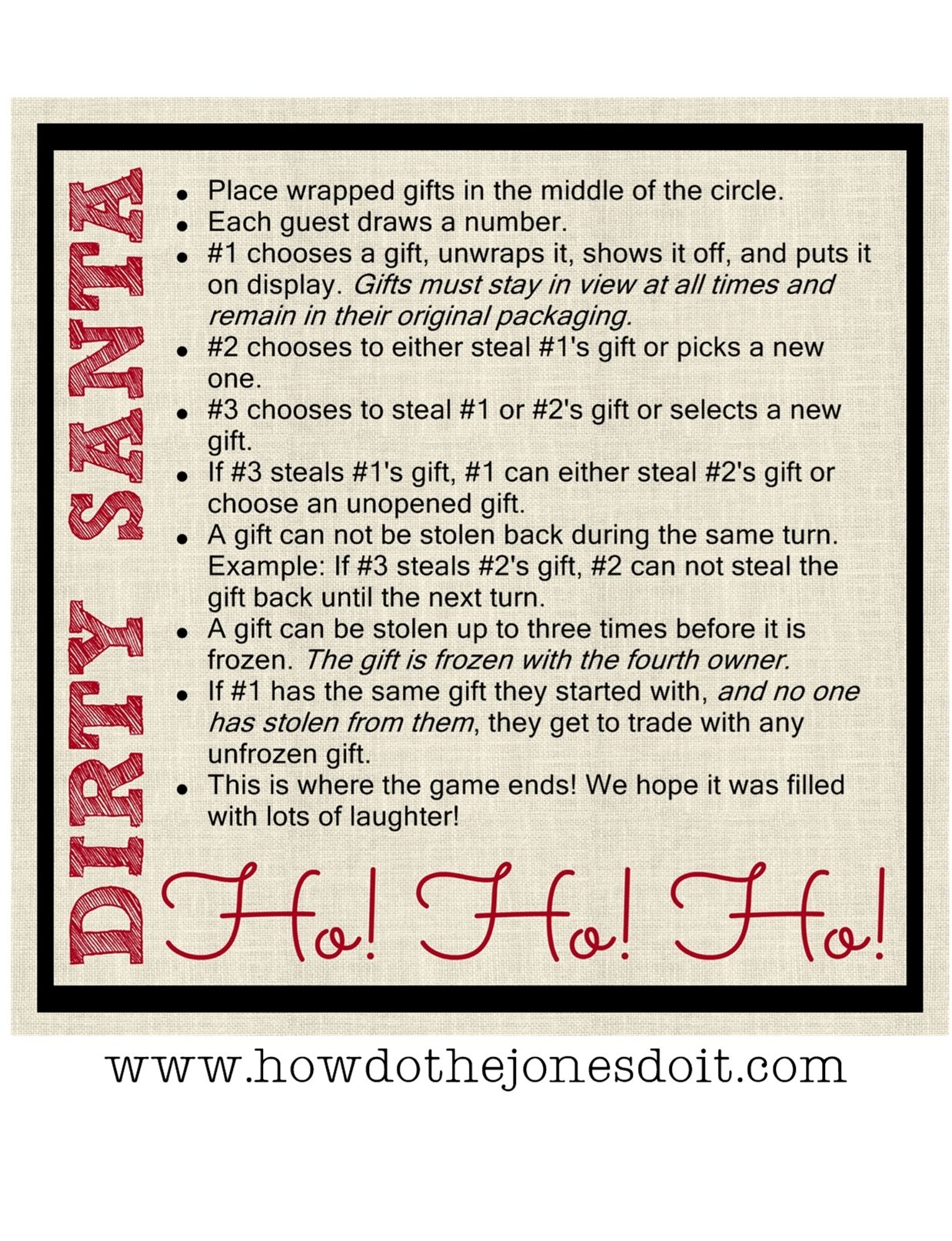 Printable Dirty Santa Rules