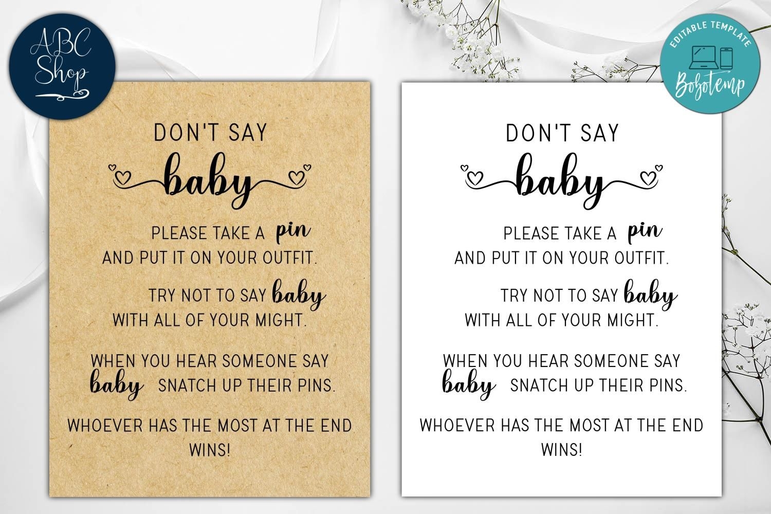 Free DonT Say Baby Printable