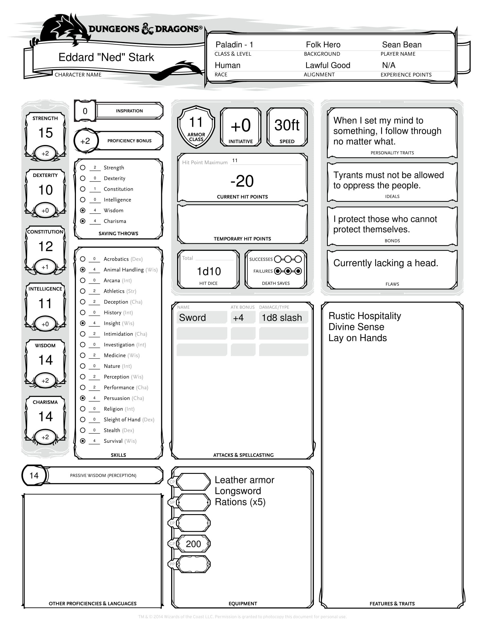Dungeons And Dragons Character Sheet Printable