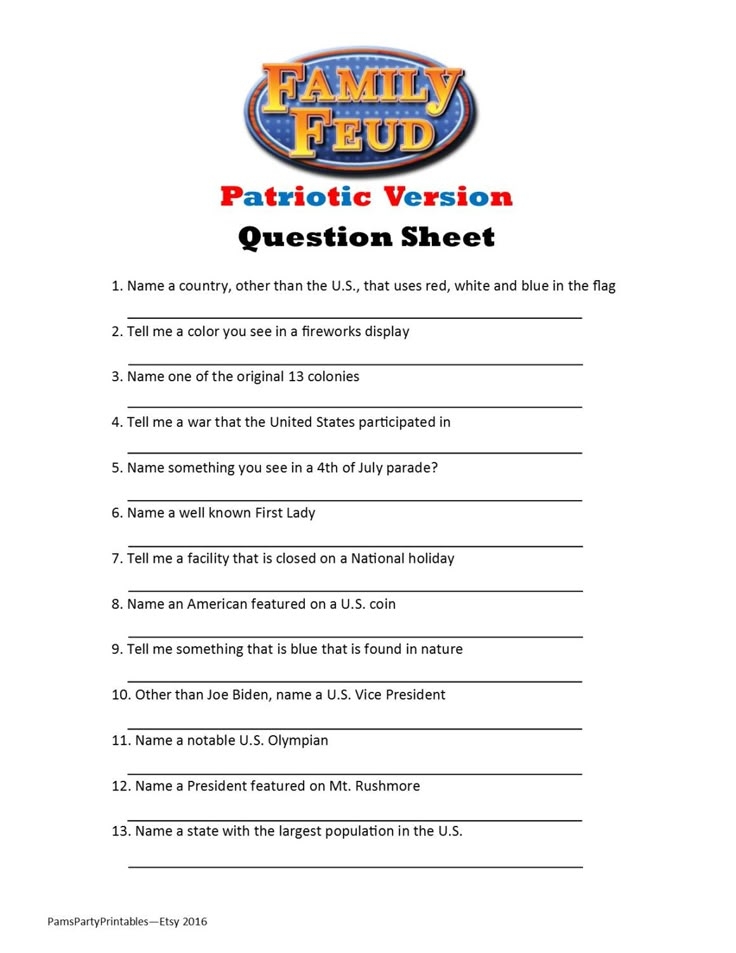 Funny Family Feud Questions And Answers Printable