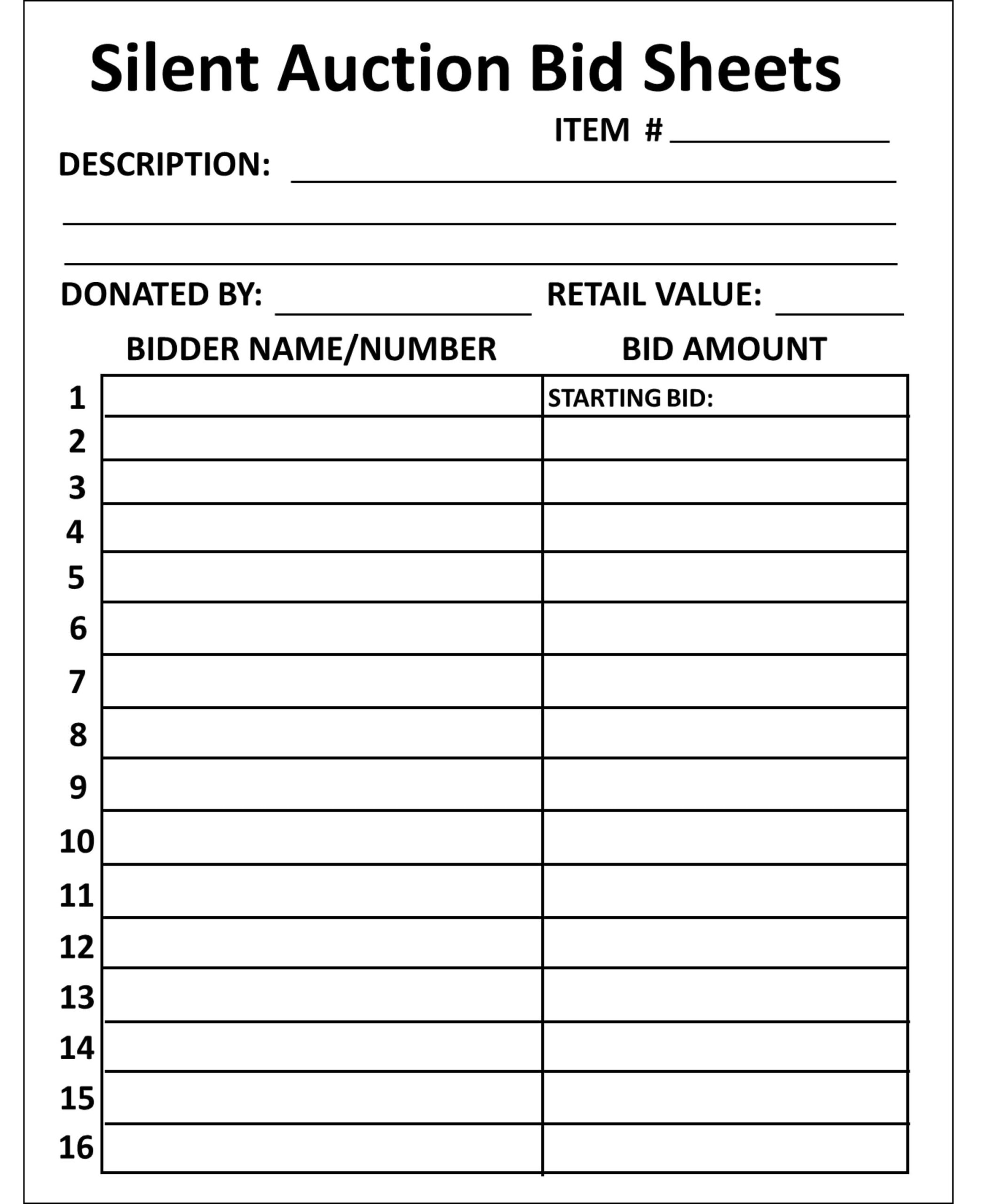 Printable Fundraiser Silent Auction Bid Sheet Dev onallcylinders