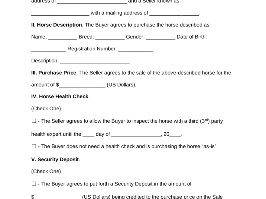 Printable Horse Bill Of Sale Template Printable Templates