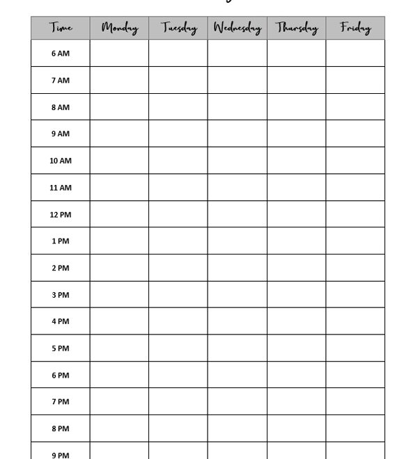 Printable Hourly Schedule Template Free Printable Templates