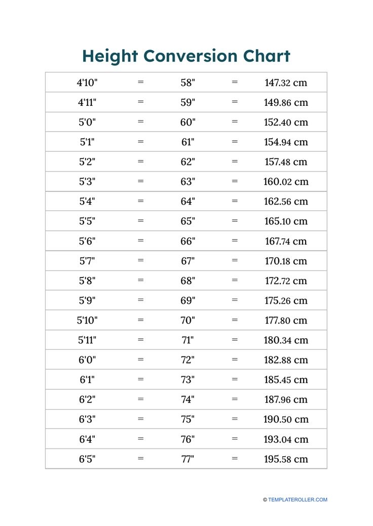 Printable Inches To Feet Chart