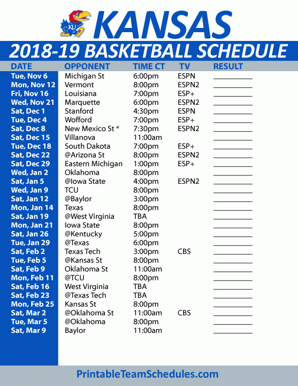 Printable Ku Men 39 s Basketball Schedule FreePrintableTM 