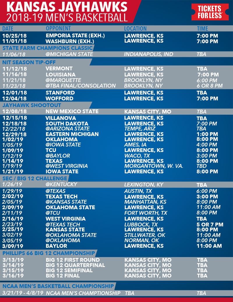 Printable Ku Men 39 s Basketball Schedule
