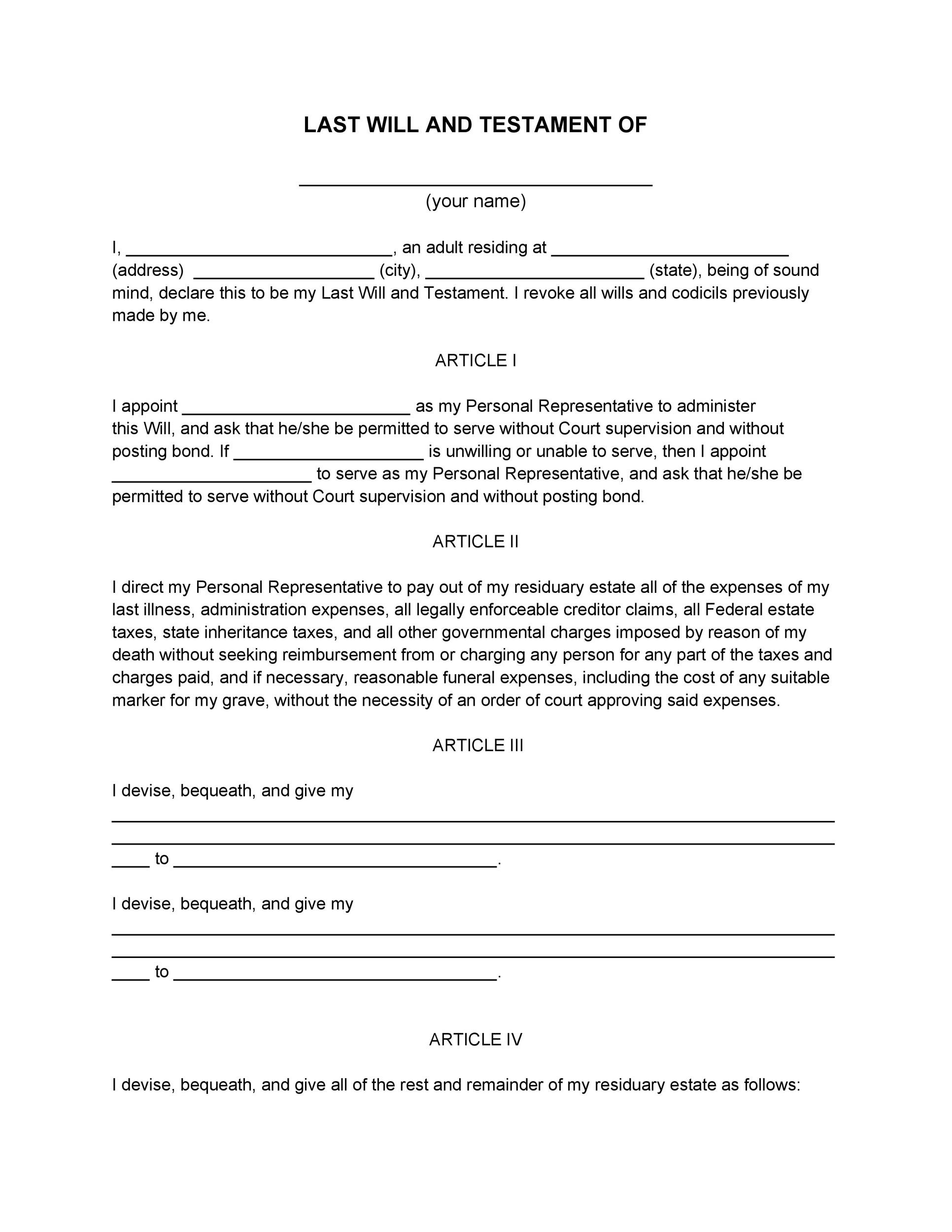 Printable Last Will And Testament Florida