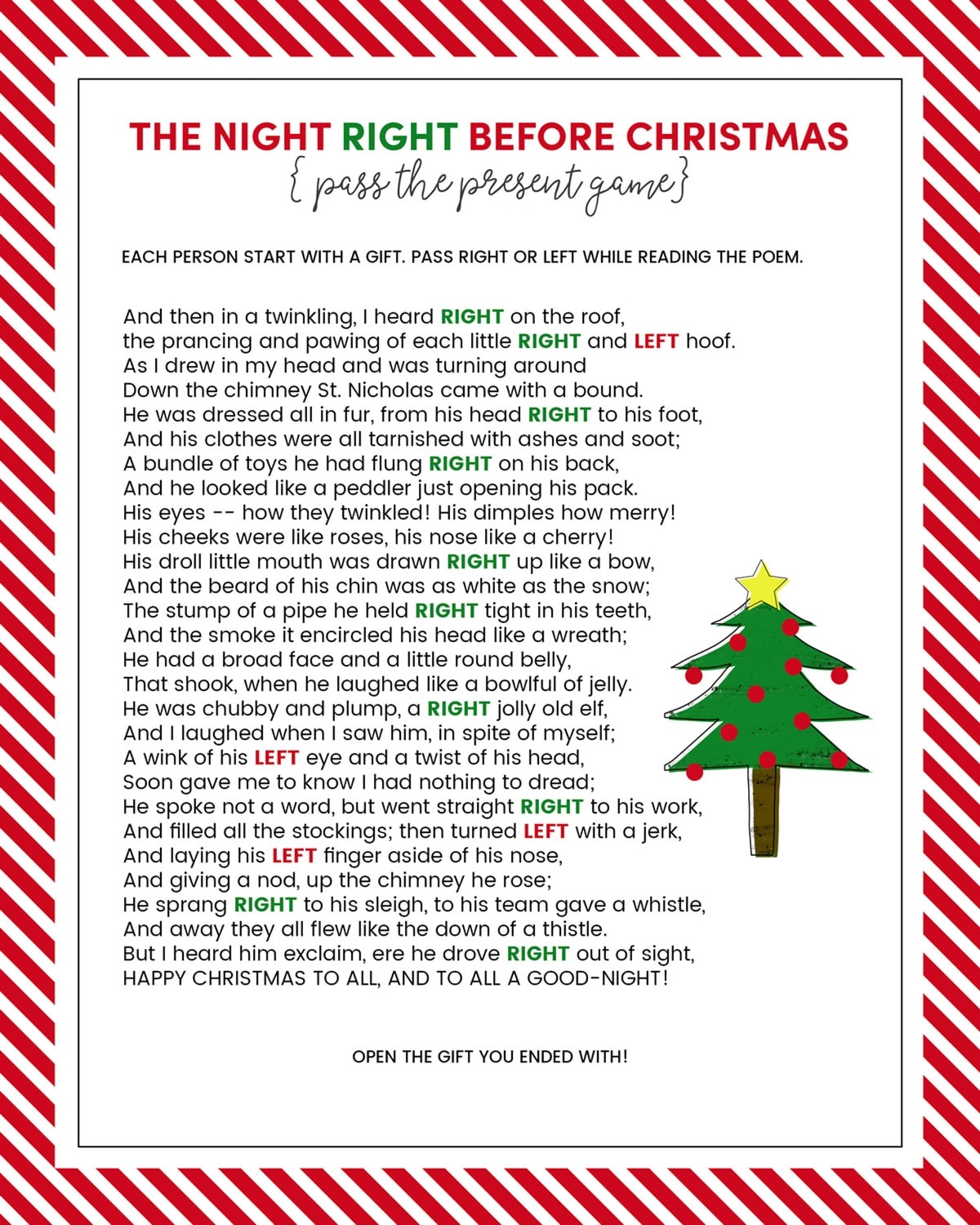 Printable Left Right Christmas Game