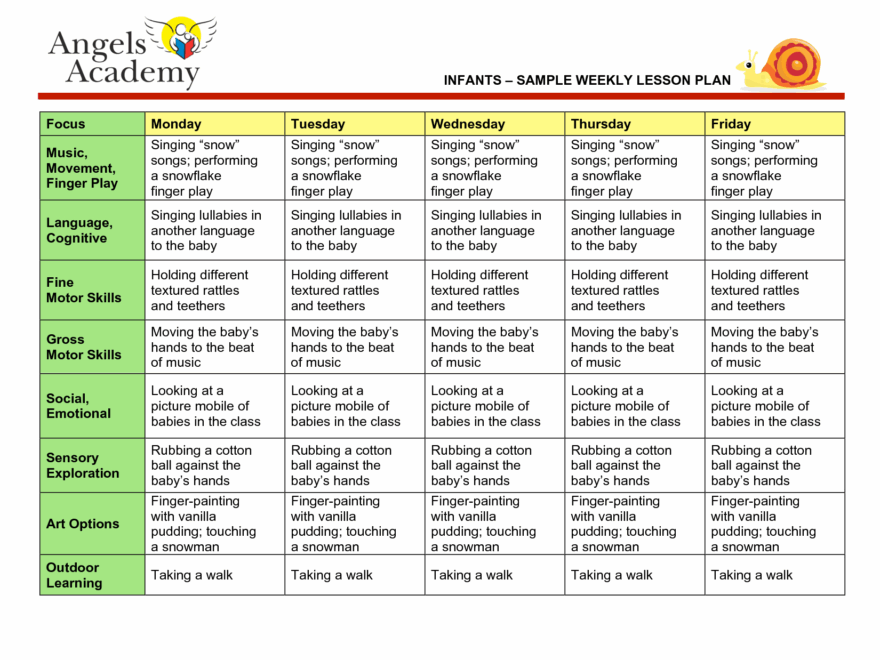 Printable Lesson Plan Template For Infants Printable Lesson Plans