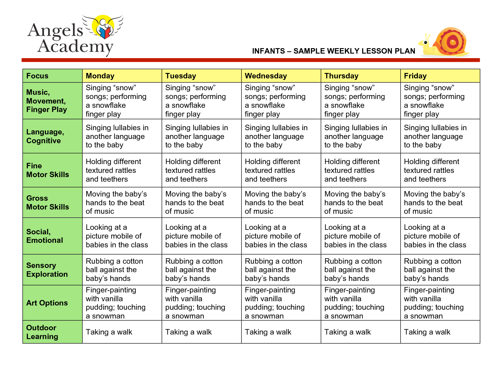 Printable Lesson Plan Template For Infants Printable Lesson Plans