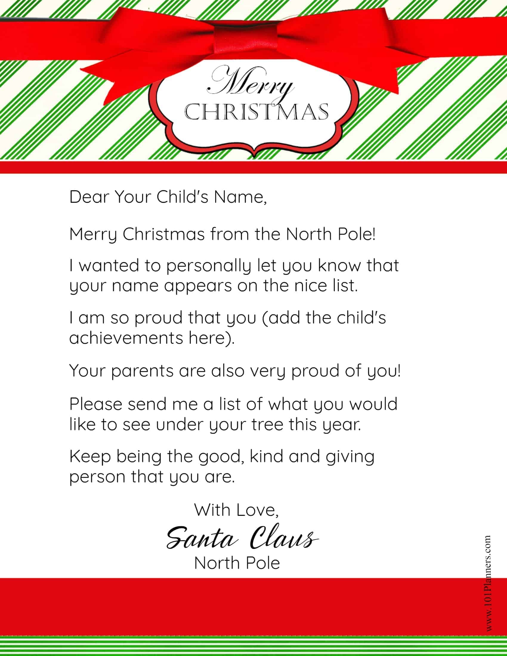 Printable Letter From Santa Template Free Printable Templates Free