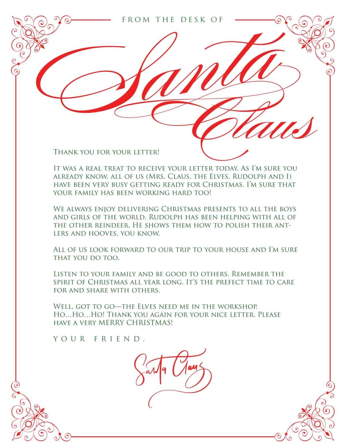 Printable Letters From Santa