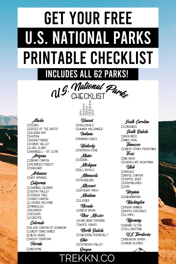 Printable List Of National Parks By State Pdf