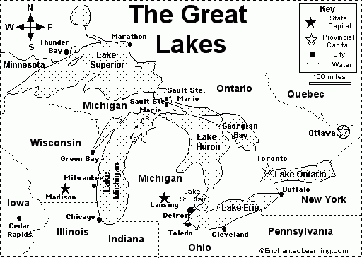 Printable Map Of Great Lakes Printable Map Of The United States
