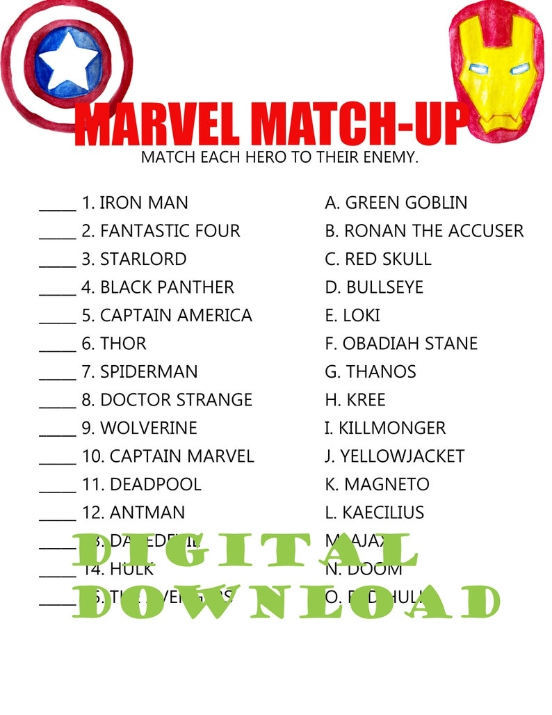 Printable Marvel Trivia Game Printable Marvel Heroes And Etsy Ireland