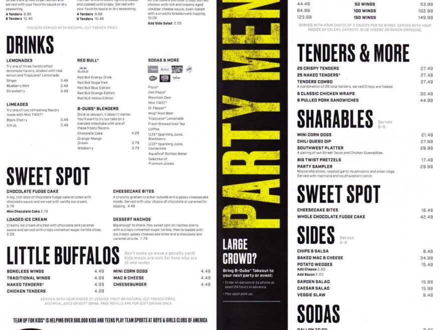Printable menu buffalo wild wings Blanulp