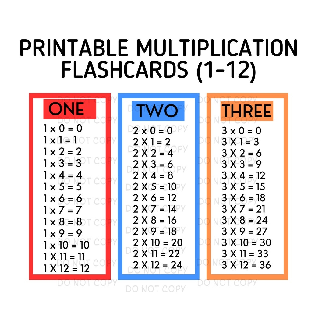 Printable Multiplication Flashcards 1 12 Multiplication Bookmarks 