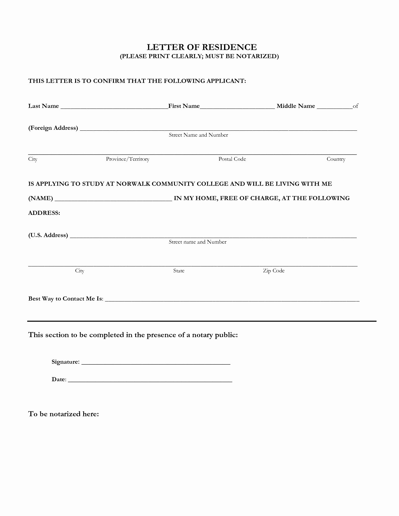 Printable Notarized Letter Of Residency Template Peterainsworth