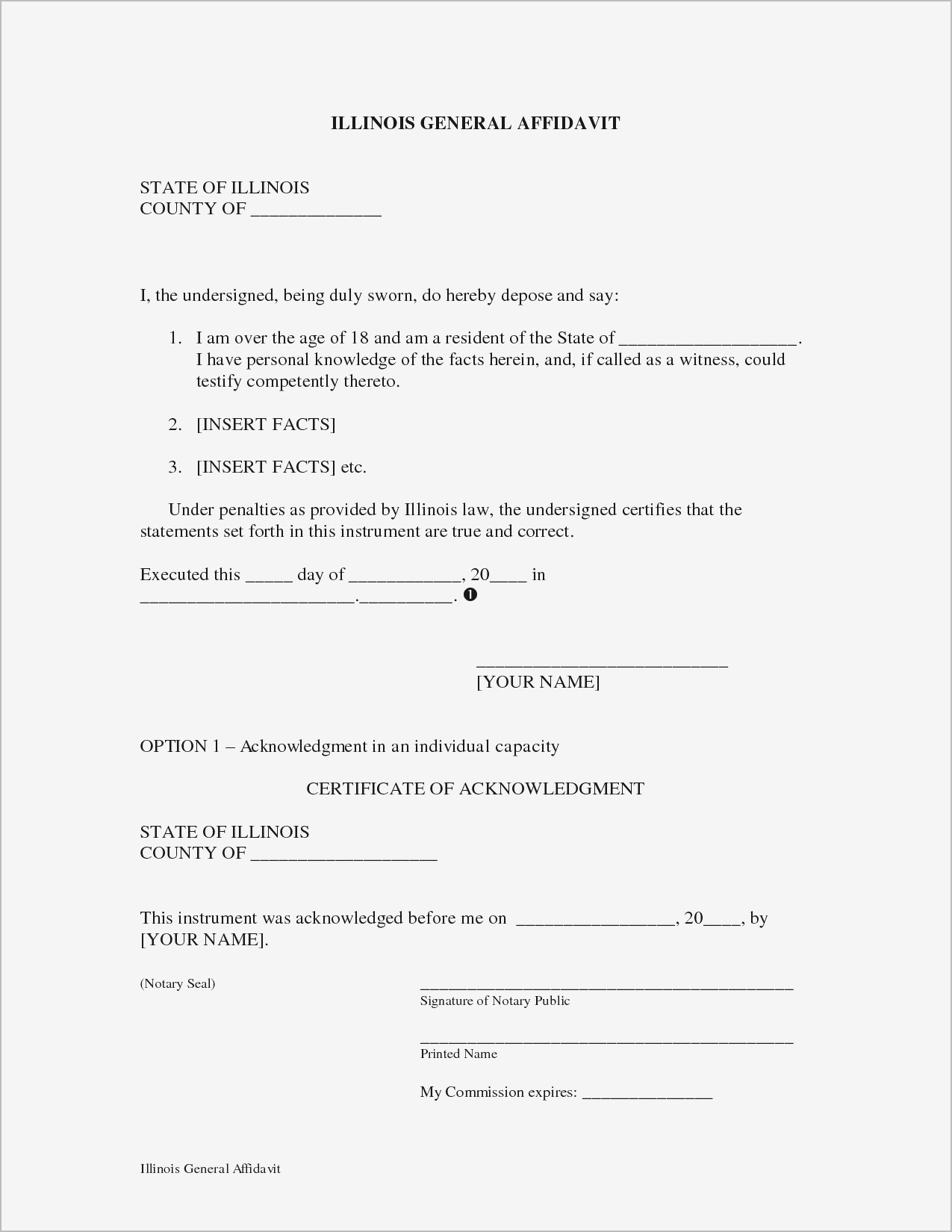 Printable Notarized Letter Of Residency Template