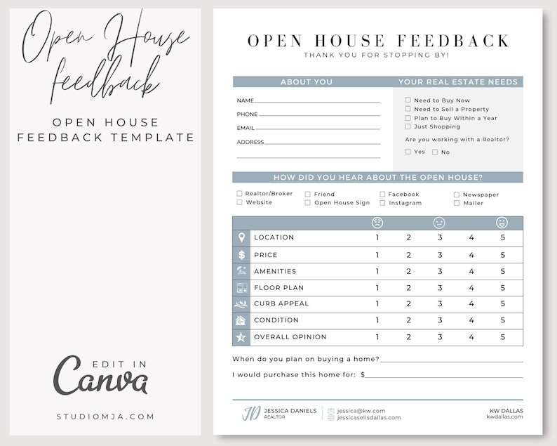 Free Printable Open House Feedback Form