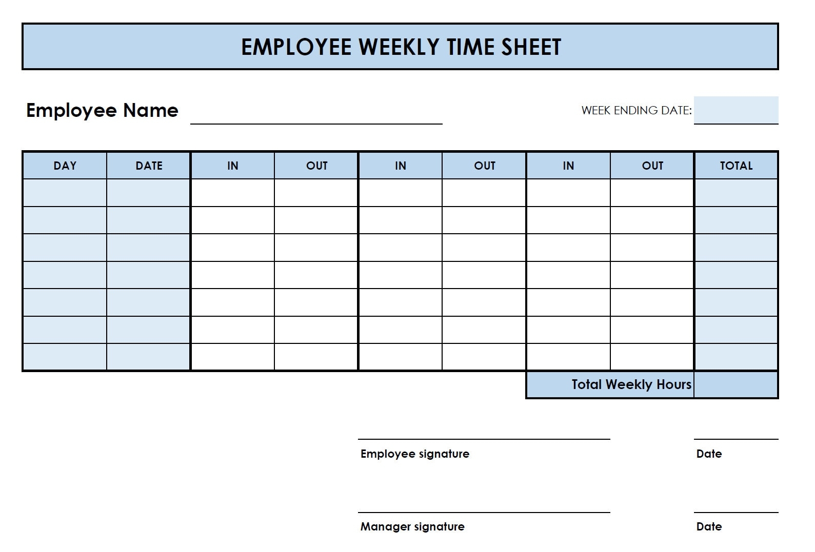 Printable PDF Weekly Timesheet In Out Printable Timesheet Etsy