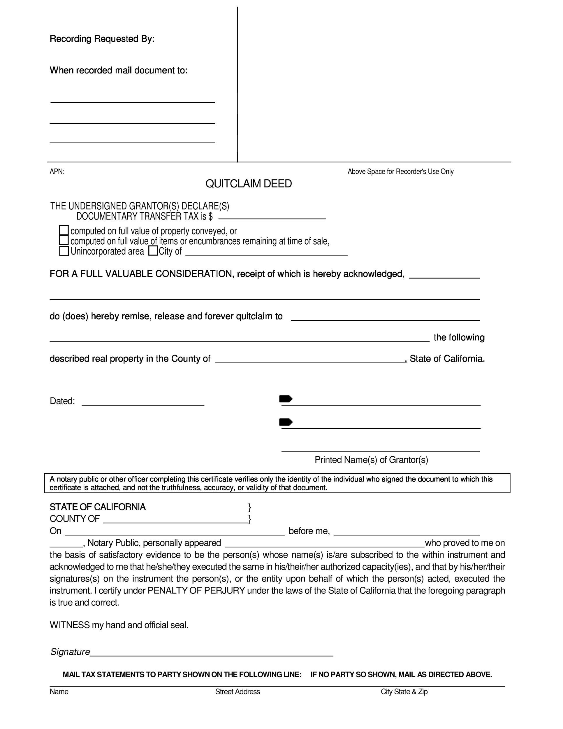 Free Printable Quit Claim Deed Form