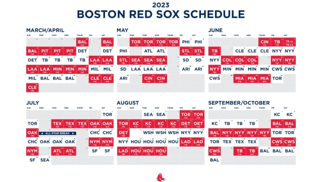 Printable Schedule Boston Red Sox