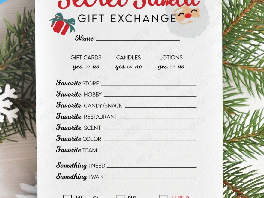 Printable Secret Santa Gift Exchange Questionnaire Christmas Secret