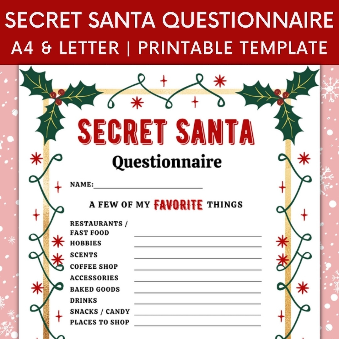 Printable Secret Santa Questionnaire For Christmas Gift Exchange 