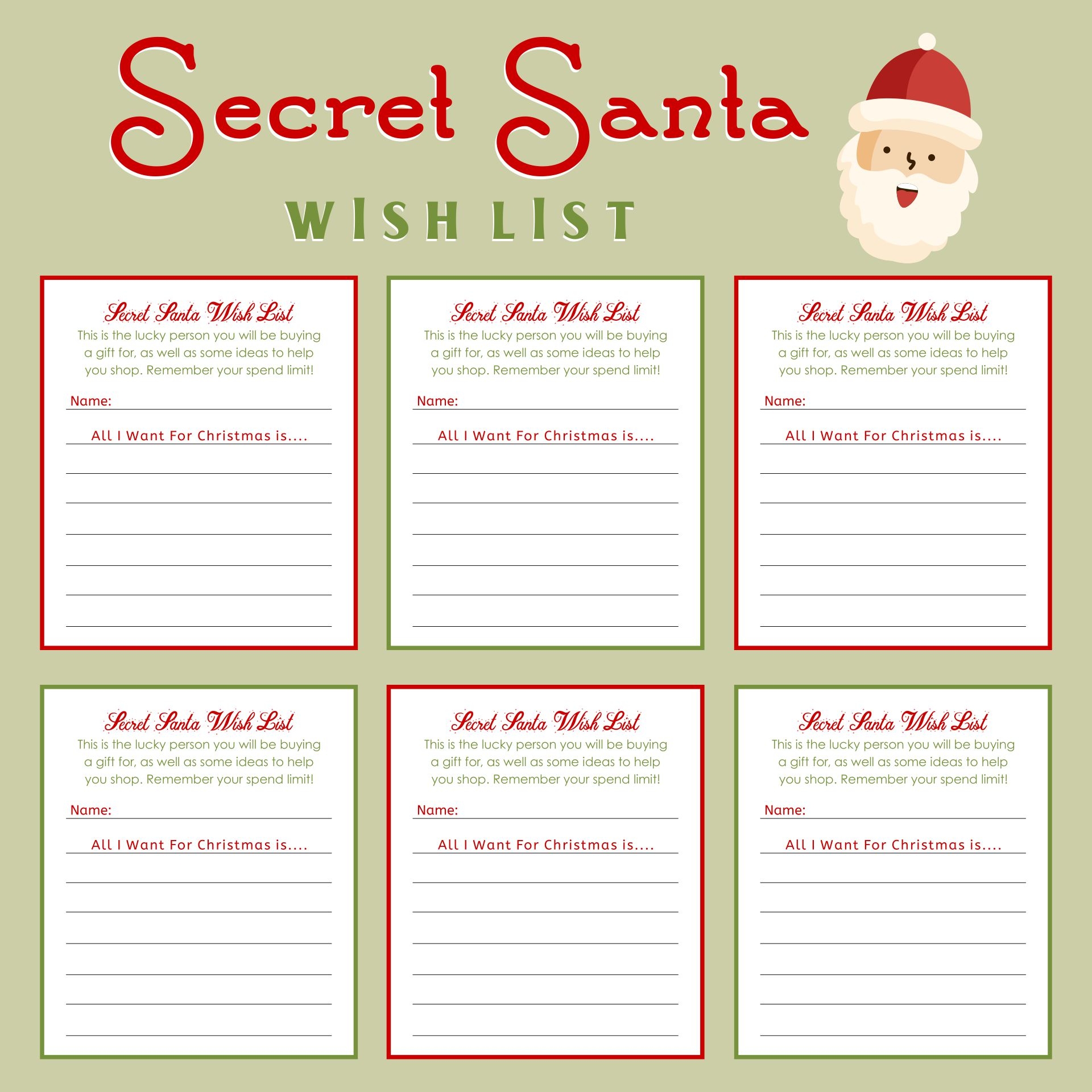 Printable Secret Santa Wish List Template Printable Templates Protal