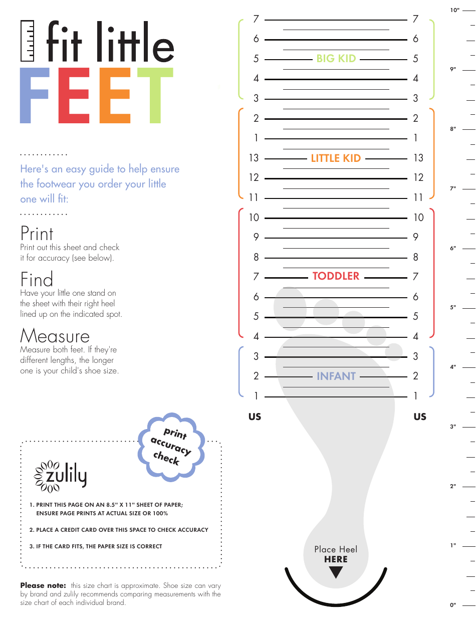 Printable Shoe Size Chart Kids